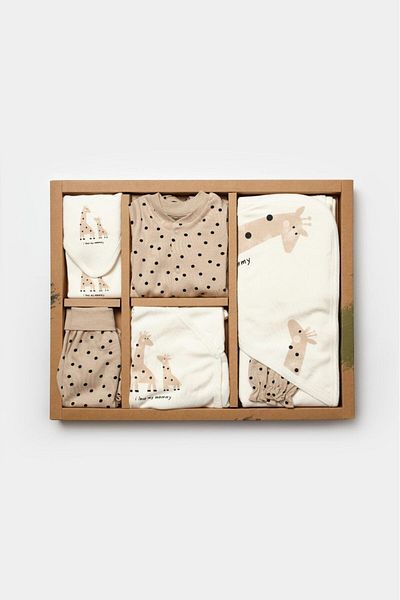 Magu Unisex Baby Cotton Beige Giraffe Patterned 10-Piece Hospital Release Set - Organic Fabric