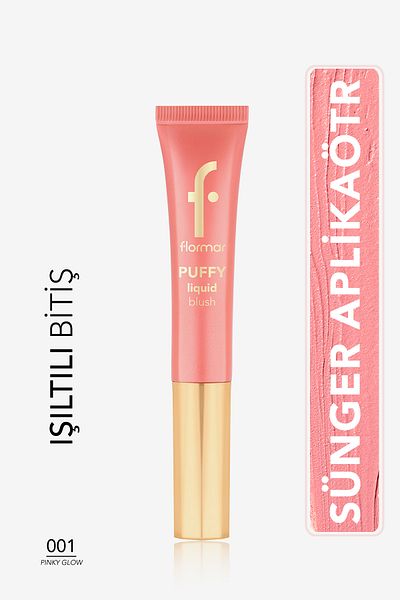 Flormar Puffy Moisturizing Effect & Shiny Finish Liquid Blush with Sponge Applicator-001 Pinky Glow- 8682536093866