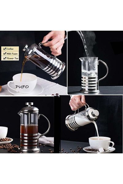 PUFO Ceainic simplu cu infuzor din sticlă borosilicată, cu mâner și sită tip presare, 1 L
