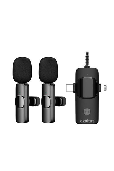 exaltus Set of 2 Professional Lavalier Microphones, ®, Usb C, 3.5 Jack, Lightning, Noise Reduction