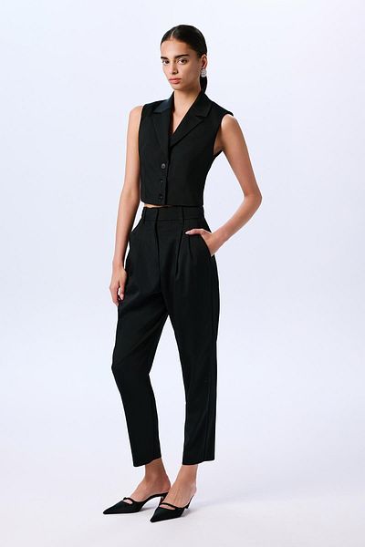 rue Black Trousers with Double Pleats
