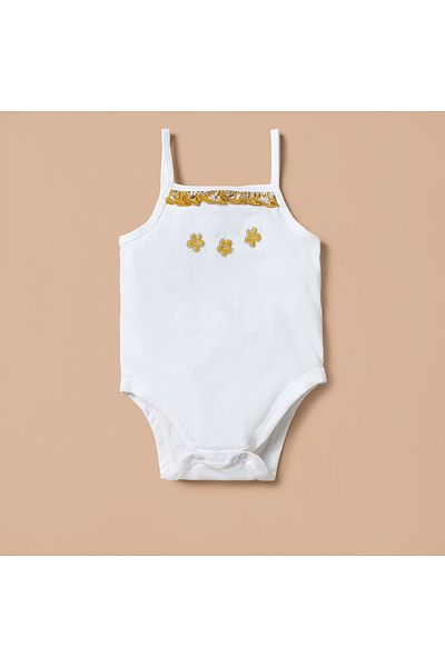 Juniors Floral Embroidered Sleeveless Bodysuit With Button Closure