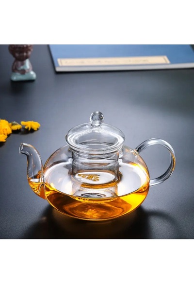 HUBBYCHEF Cam Demlik Bitki Çayı Demliği Cam Süzgeçli 600ml