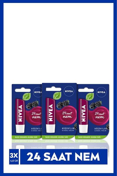 NIVEA Lip Care Cream X3 Pieces - 24 Hour Moisture with Natural Oils