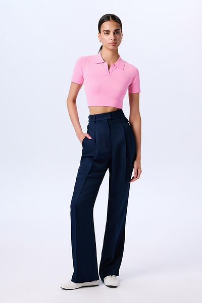 rue Navy Blue Pleated Trousers with Ironing Detail