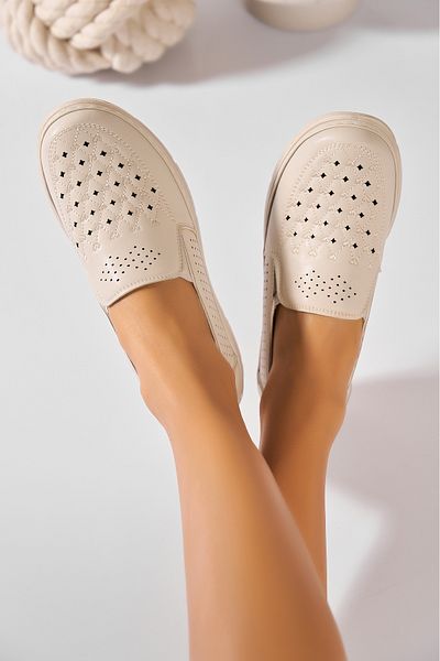 Joana Women's Casual Shoes Beige Made of Keyona Ecological Leather