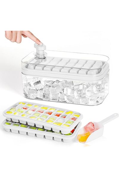 Zinuu Set de 2 tăvițe pentru cuburi de gheață cu recipient și lingură Zinuu, ABS/PET/PP, transparent/alb