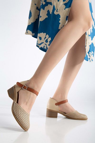 ANALİN SHOES Women's Genuine Leather Closed Toe Sandals - Beige