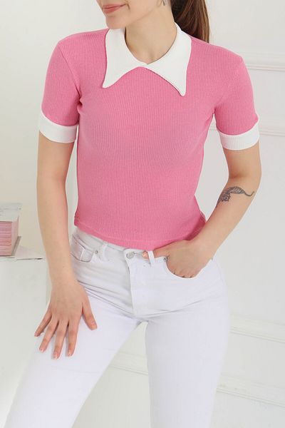 TOFİSA Collar Garnished Crop Pink - 27139