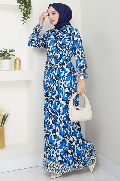 InStyle Rochie albastră din viscoză cu modele florale pastelate