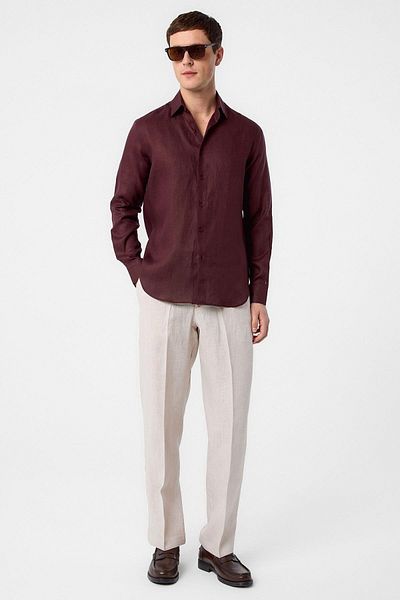 Antioch Claret Red 100% Linen Comfort Fit Men's Shirt