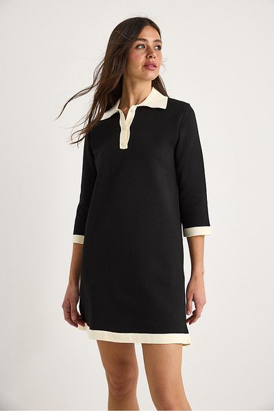 Bianco Lucci Women's Polo Neck Buttoned Stripe Detailed Short Comfortable Knitwear Dress 20251042