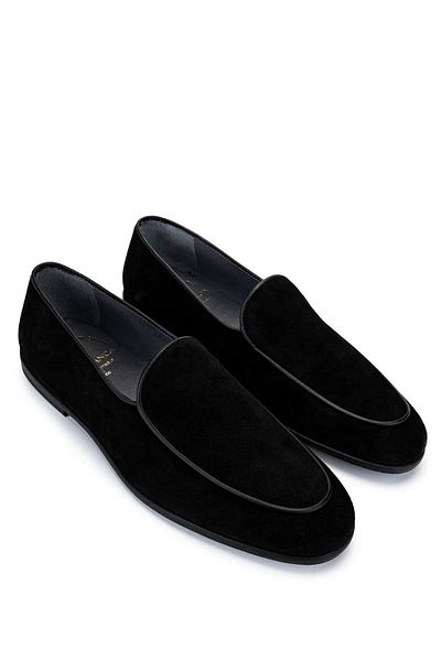 Tamer Tanca Men's Genuine Leather Black Suede Loafer Shoes