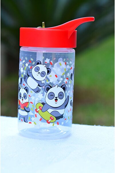 Peaceful Bpa Free 430 Cc Sevimli Panda Desenli Katlanabilir Pipetli Suluk Ve Matara Şeffaf Renk 3 Al 2 Öde