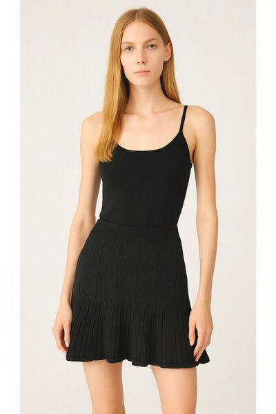 RİVERDİ Steel Knitted Knitwear Mini Skirt (Narrow Fit)