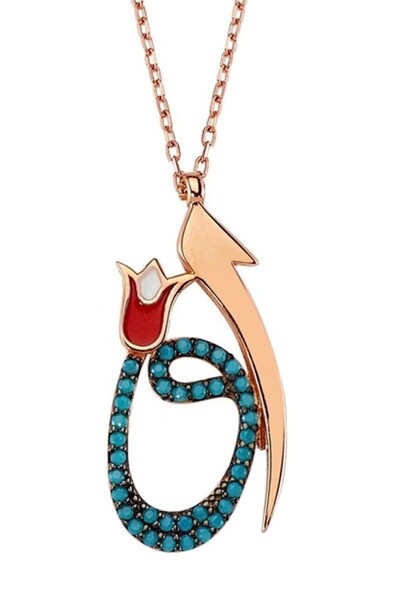 Takı Dükkanı Laleli Vav Elif Harfli Gümüş Kolye Firuze Taşlı Wsn145