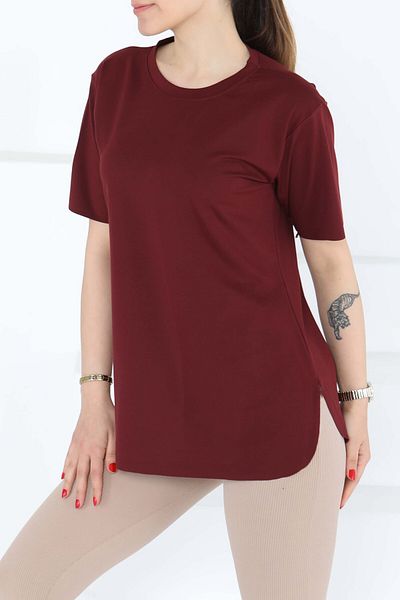TOFİSA Tear Short Sleeve T-Shirt Claret Red - 27117