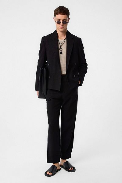 Antioch Black Relax Fit Double Breasted Crop Men's Blazer Jacket