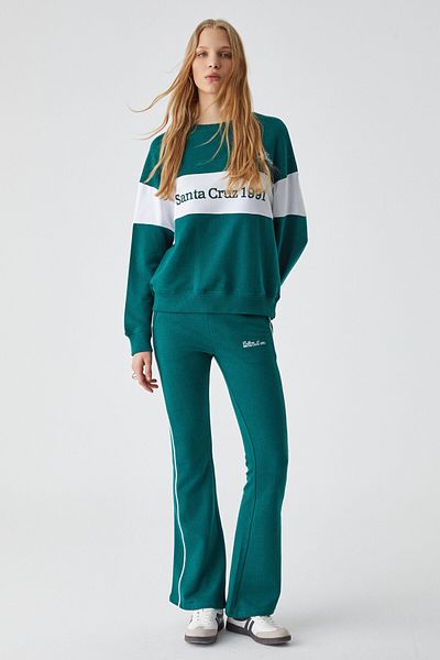 GRIMELANGE Nınoska Women's Oversize Fit Embroidery Detailed Long Sleeve Crew Neck White / Green Sweatshirt
