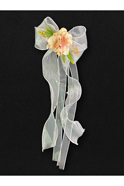 Hobi Stok Beyaz Fiyonk Ve Yapay Çiçekli Bohça Süsü Çeyiz Konvoy Gelin Arabası...