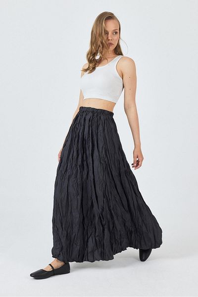 Rays Anthracite Elastic Waist Wrinkled Fabric Skirt 3483