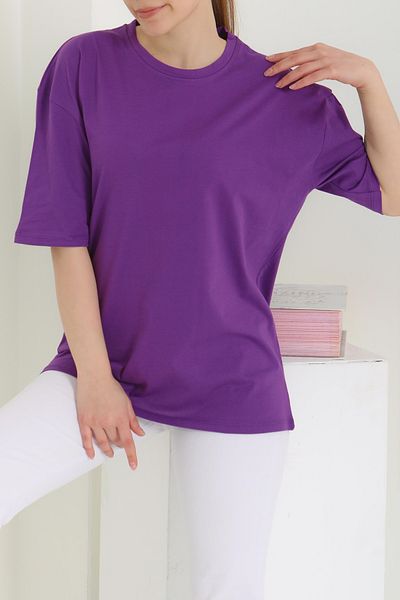 TOFİSA Oversize Short Sleeve T-Shirt Purple - 27118