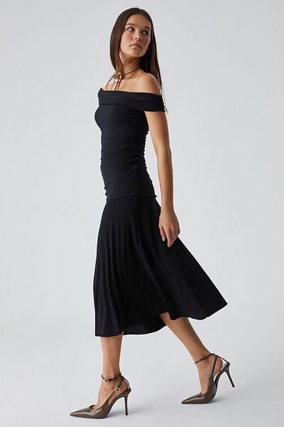 GRIMELANGE Monssua Women's Regular Off Shoulder Regular Leg Black Dress