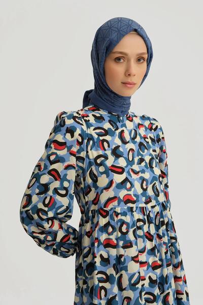Armine Şal Desenli Elbise 25yt914 Mavi