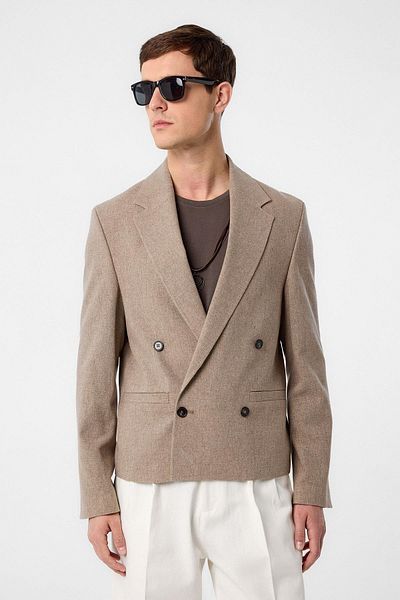 Antioch Brown Relax Fit Double Breasted Crop Men's Blazer Jacket