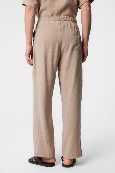 Antioch Beige Relaxed Modal Fabric High Waist Men's Trousers