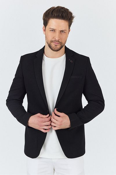 Frappoli Ανδρικό μαύρο Lycra Stretch Fabric Slim Fit Sports Blazer Jacket İtolo