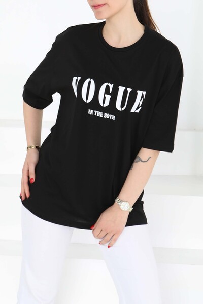 TOFİSA Τυπωμένο κοντομάνικο μπλουζάκι μαύρο - 27126