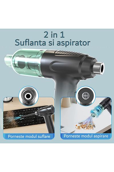 OEM Suflantă de aer și aspirator, portabil, 6 duze, 2 viteze, 50000 RPM, baterie de 6000 mAh