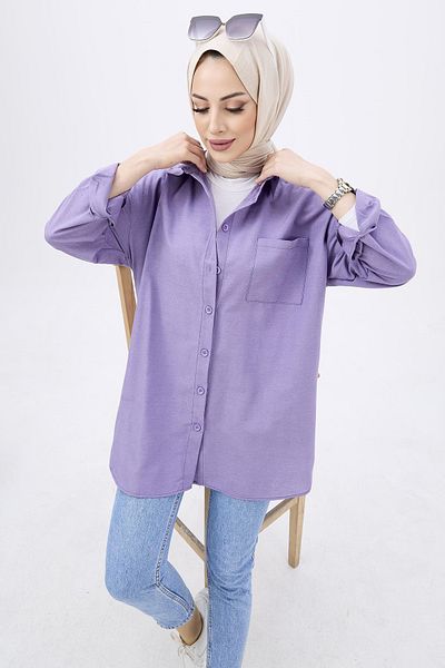 TOFİSA Single Pocket Shirt Lilac - 27087