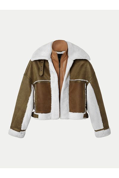 Desigual Women's Sheepskin Coat 24WWEWB7 Khaki