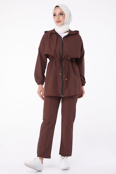 TOFİSA Front Tie Double Suit Brown - 27073