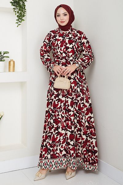 InStyle Pastel Floral Patterned Red Viscose Dress