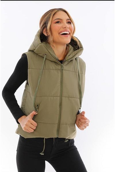 Intisimo Women's Hooded Quilted Vest, Khaki - S