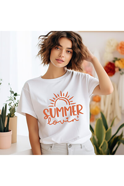 qoeuyl boutique تي شيرت صيفي مطبوع عليه Summer Love للجنسين من القطن باللون ا...