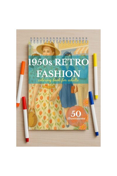 OBRO Ρετρό μόδα της δεκαετίας του 1950, Βιβλίο ζωγραφικής για ενήλικες, Χαλάρ...