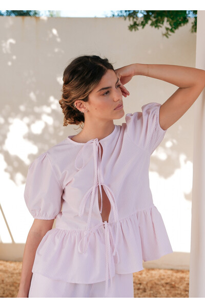 That is All Çizgili Poplin Bluz Pembe