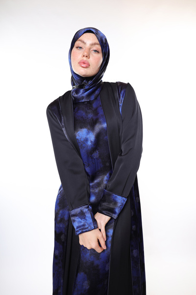HARİKA WEAR Blue and Black Detailed Luxury Ferace – for Special Occasions (On...