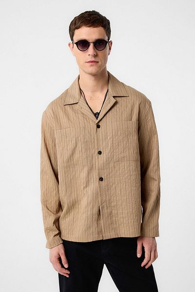 Antioch Light Brown Modal Fabric Striped Men's Shirt