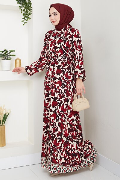 InStyle Pastel Floral Patterned Red Viscose Dress