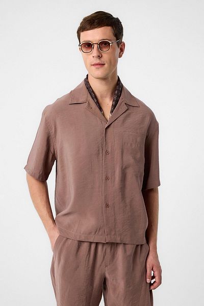 Antioch Brown Apache Collar Modal Fabric Men's Shirt