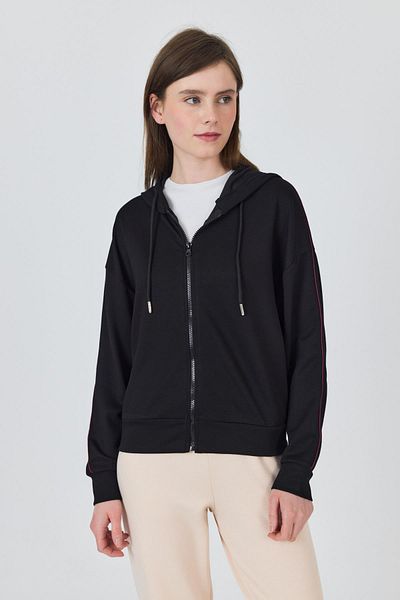 Rays Black Zippered Hooded Sweatshirt with Stripe Detail 3045