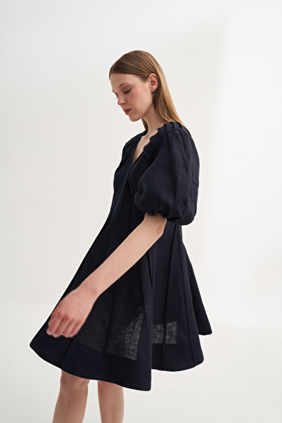 Jorbinol Nervür Detaylı Balon Kol Elbise