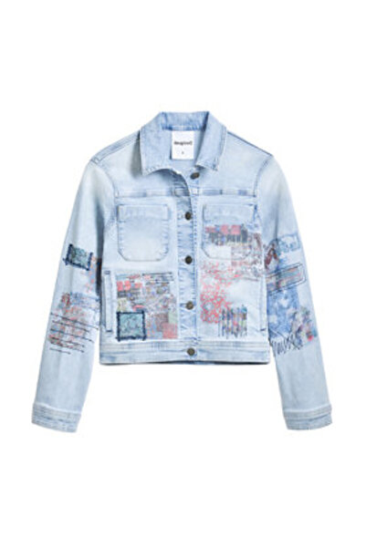 Desigual Jachetă din denim pentru femei 25SWED03 albastră