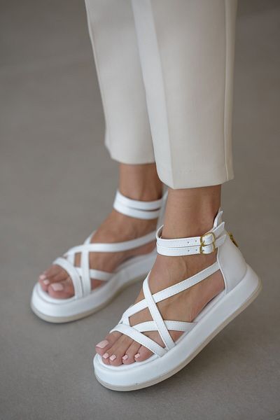 selinshoes Sandale de damă cu cataramă cu cruce în față Pony - PIELE ALBĂ