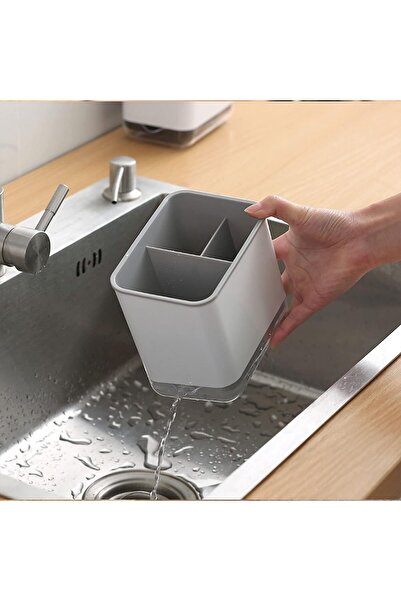 zola Zola® 3-compartment plastic cutlery container with drain, grey